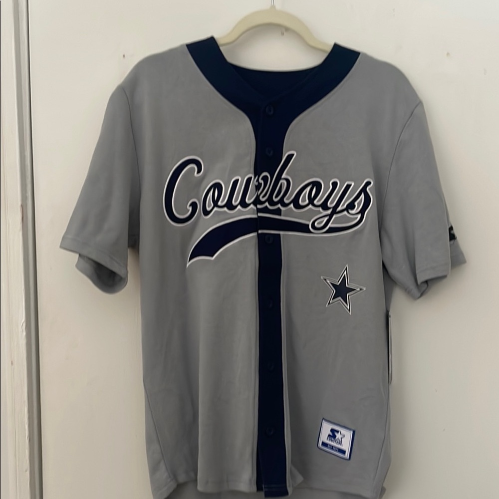 STARTER Cowboys Gray and Navy Baseball Jersey